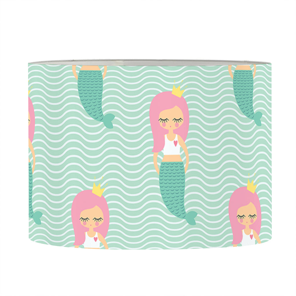 Cute Mermaid Pattern Print Drum Lamp Shade