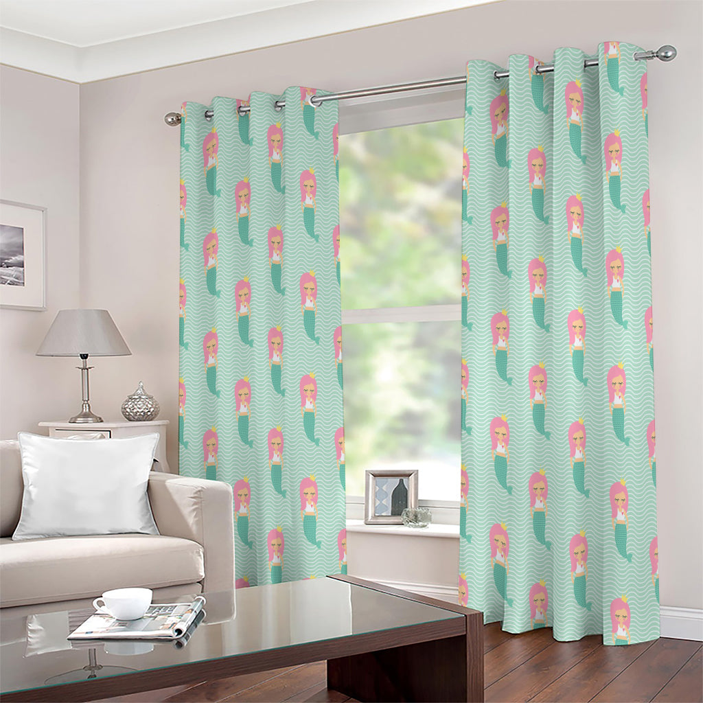 Cute Mermaid Pattern Print Extra Wide Grommet Curtains