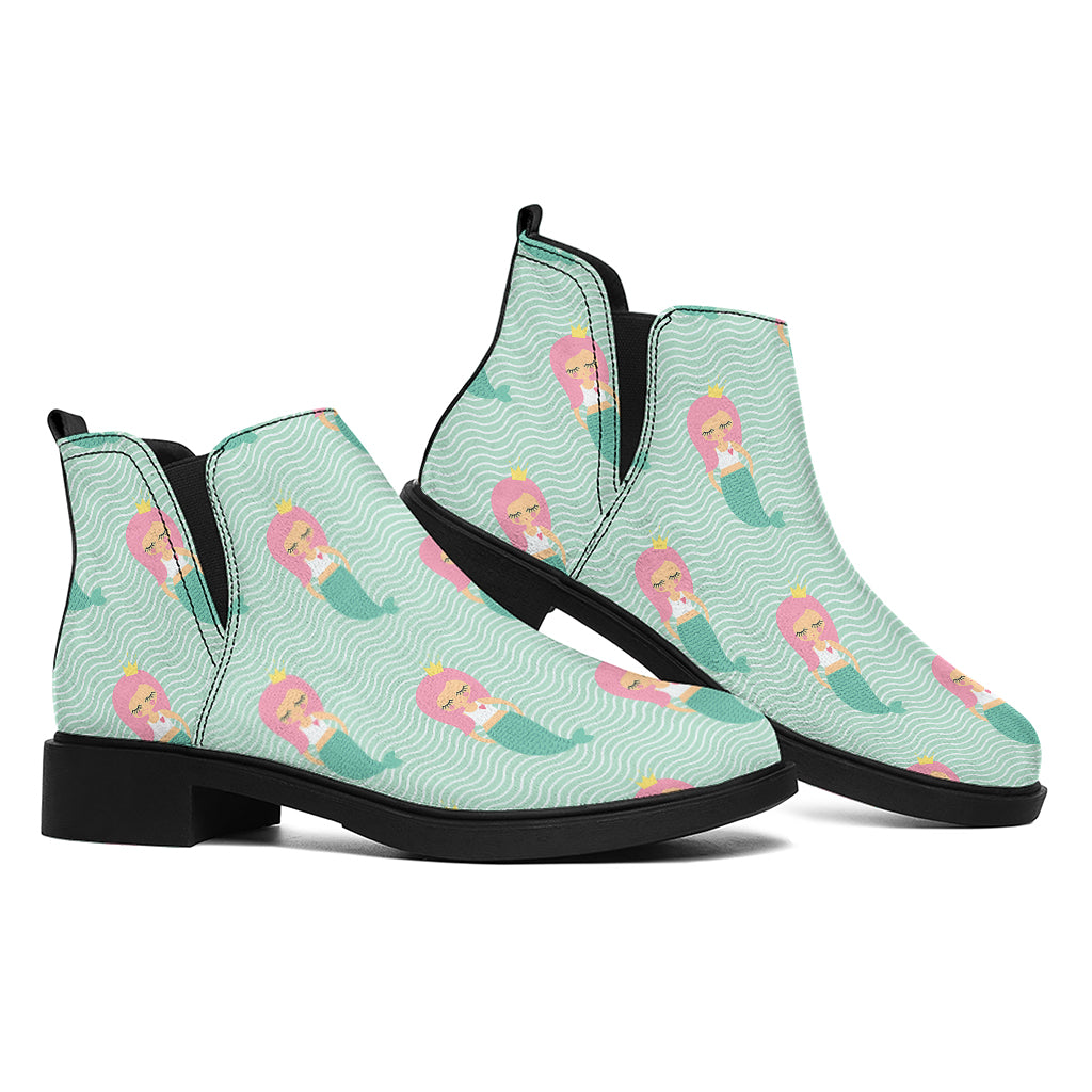 Cute Mermaid Pattern Print Flat Ankle Boots