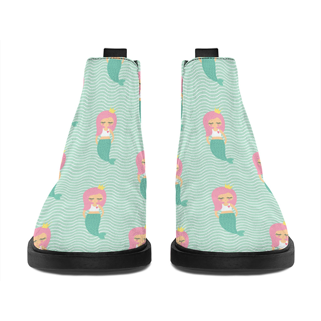 Cute Mermaid Pattern Print Flat Ankle Boots