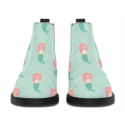 Cute Mermaid Pattern Print Flat Ankle Boots