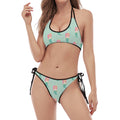 Cute Mermaid Pattern Print Halter Scoop Tie Side Bikini
