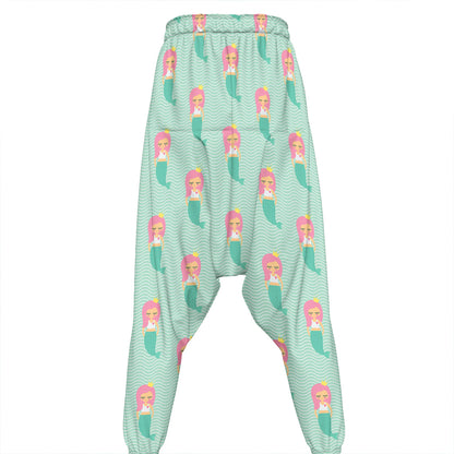Cute Mermaid Pattern Print Hammer Pants