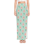 Cute Mermaid Pattern Print High Slit Maxi Skirt