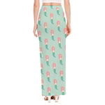 Cute Mermaid Pattern Print High Slit Maxi Skirt