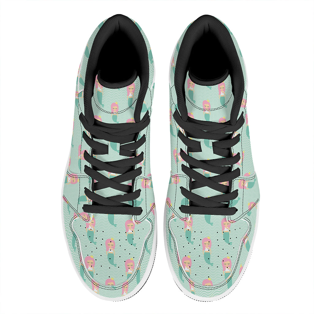 Cute Mermaid Pattern Print High Top Leather Sneakers