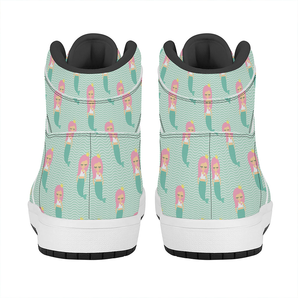 Cute Mermaid Pattern Print High Top Leather Sneakers
