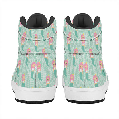 Cute Mermaid Pattern Print High Top Leather Sneakers