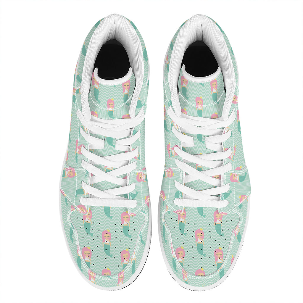 Cute Mermaid Pattern Print High Top Leather Sneakers