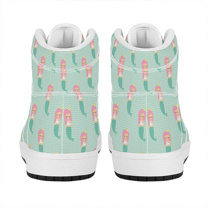 Cute Mermaid Pattern Print High Top Leather Sneakers