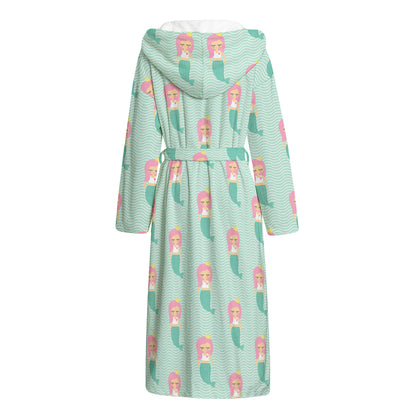 Cute Mermaid Pattern Print Hooded Bathrobe