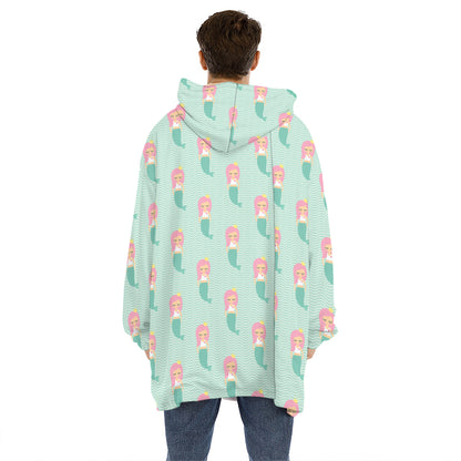 Cute Mermaid Pattern Print Hoodie Blanket