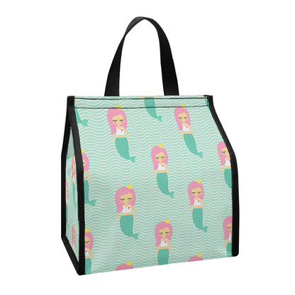 Cute Mermaid Pattern Print Insulated Lunch Tote