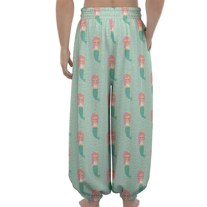 Cute Mermaid Pattern Print Lantern Pants