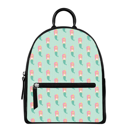 Cute Mermaid Pattern Print Leather Backpack