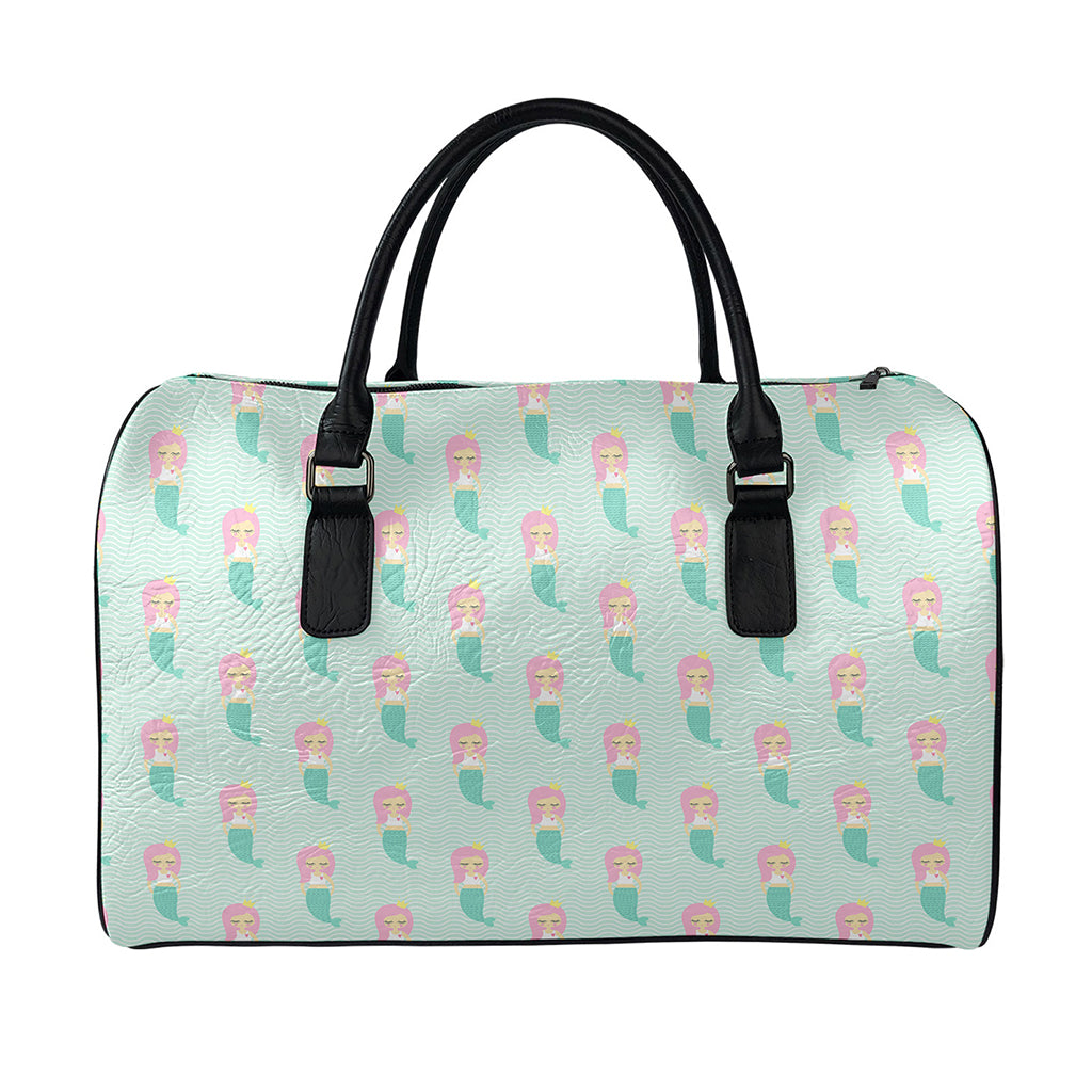 Cute Mermaid Pattern Print Leather Duffle Bag