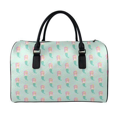 Cute Mermaid Pattern Print Leather Duffle Bag