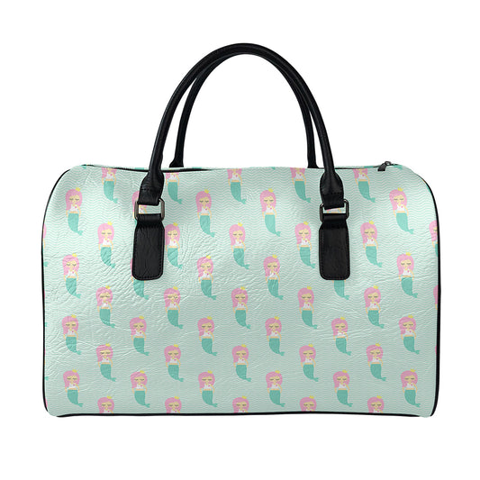 Cute Mermaid Pattern Print Leather Duffle Bag