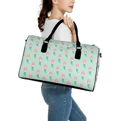 Cute Mermaid Pattern Print Leather Duffle Bag