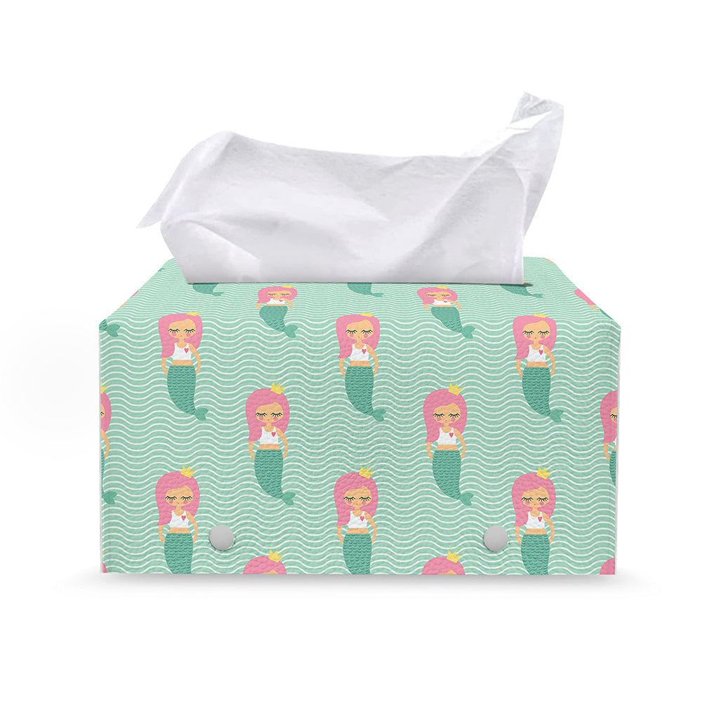 Cute Mermaid Pattern Print Leather Tissue Box Cover