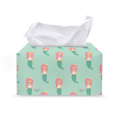 Cute Mermaid Pattern Print Leather Tissue Box Cover