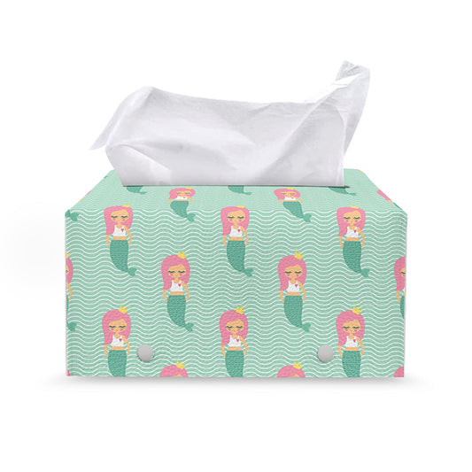 Cute Mermaid Pattern Print Leather Tissue Box Cover