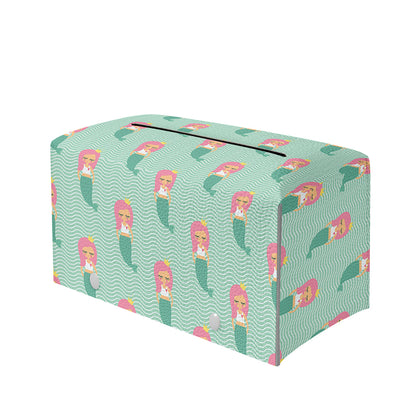 Cute Mermaid Pattern Print Leather Tissue Box Cover