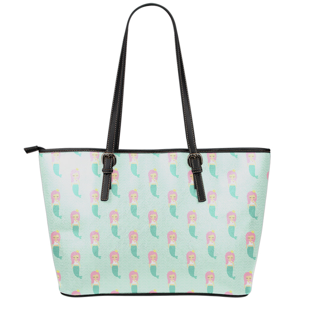 Cute Mermaid Pattern Print Leather Tote Bag