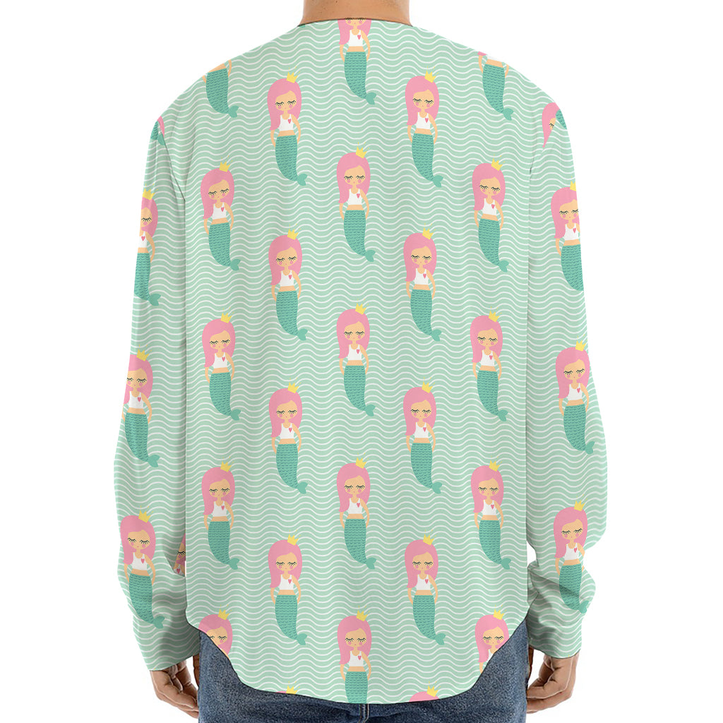 Cute Mermaid Pattern Print Long Sleeve Baseball Jersey