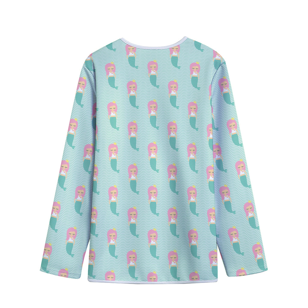 Cute Mermaid Pattern Print Long Sleeve Short Coat