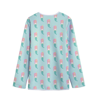 Cute Mermaid Pattern Print Long Sleeve Short Coat