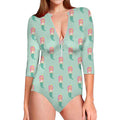 Cute Mermaid Pattern Print Long Sleeve Swimsuit