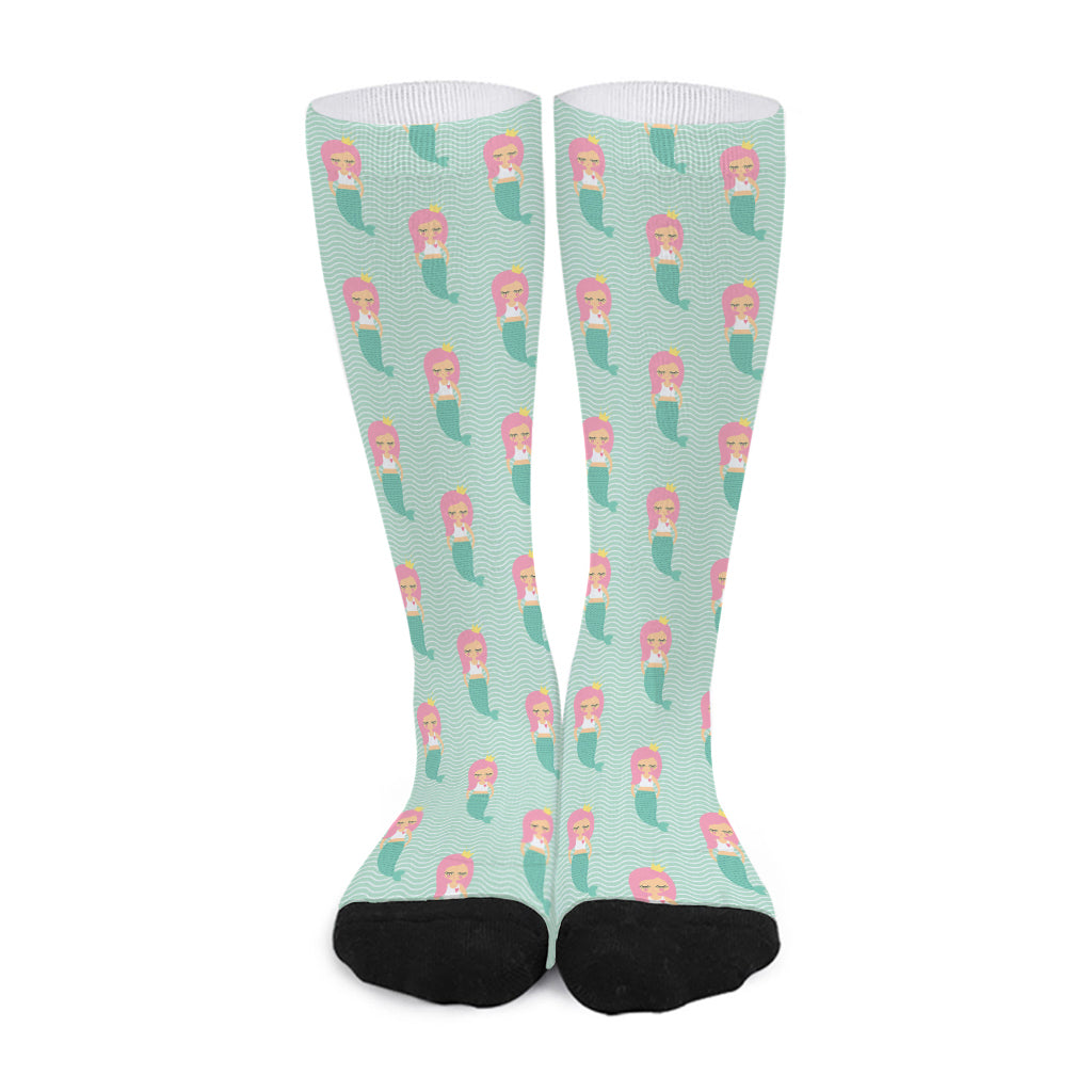 Cute Mermaid Pattern Print Long Socks