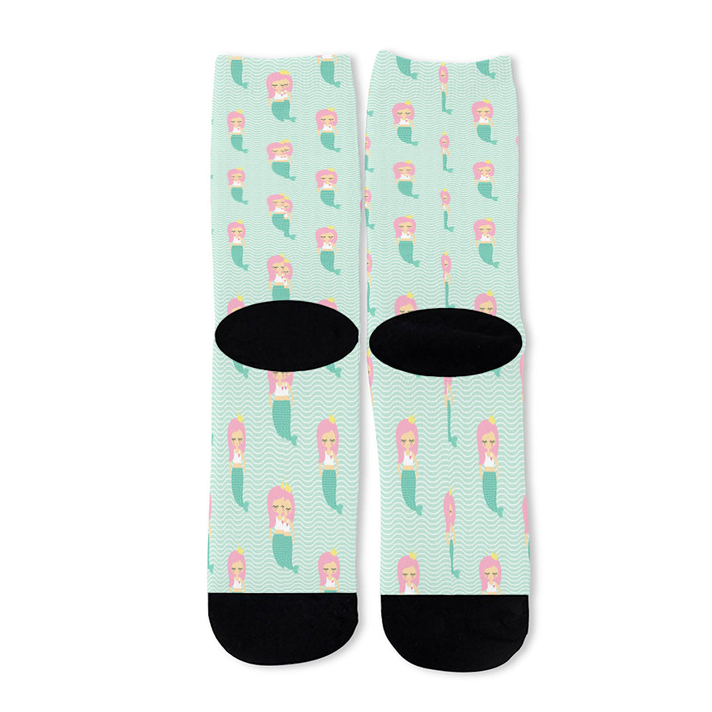 Cute Mermaid Pattern Print Long Socks