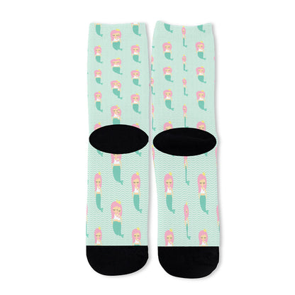 Cute Mermaid Pattern Print Long Socks