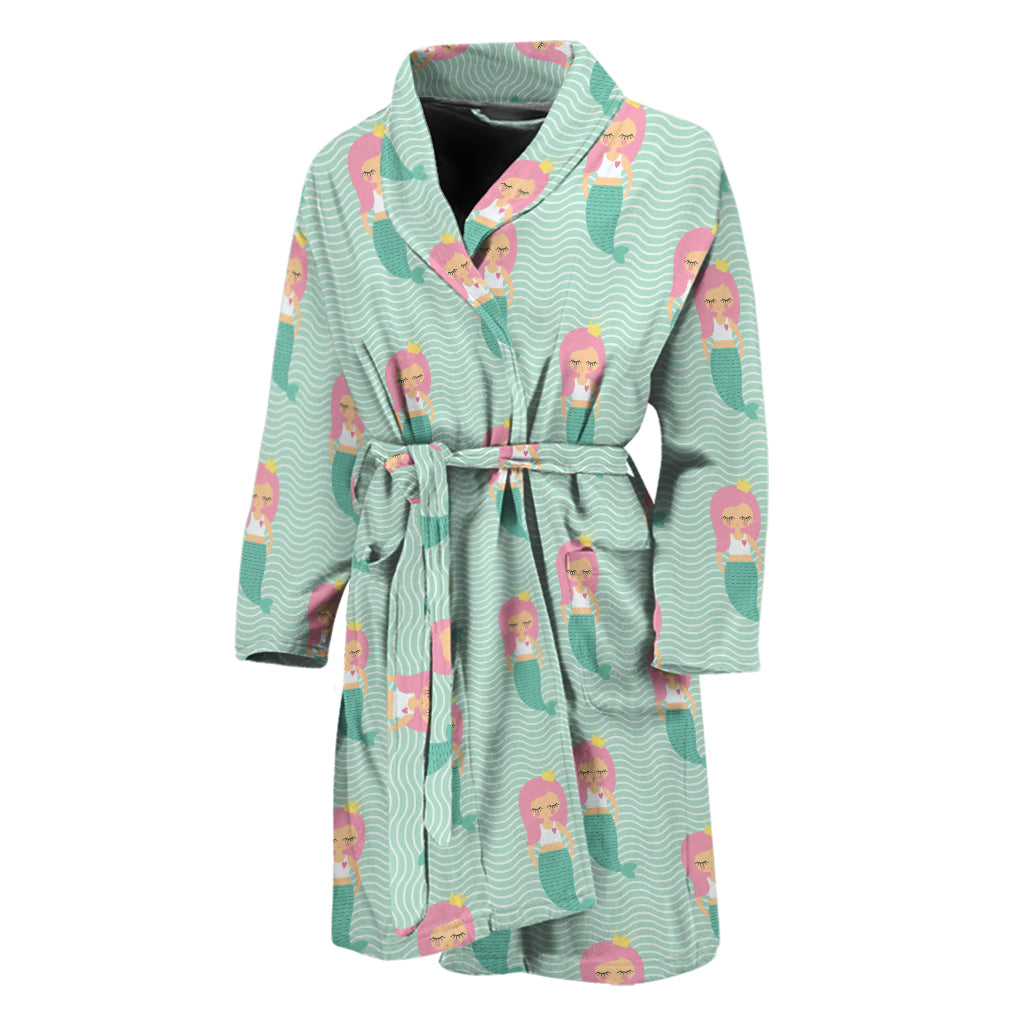Cute Mermaid Pattern Print Men's Bathrobe