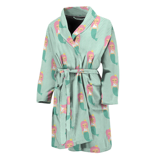 Cute Mermaid Pattern Print Men's Bathrobe