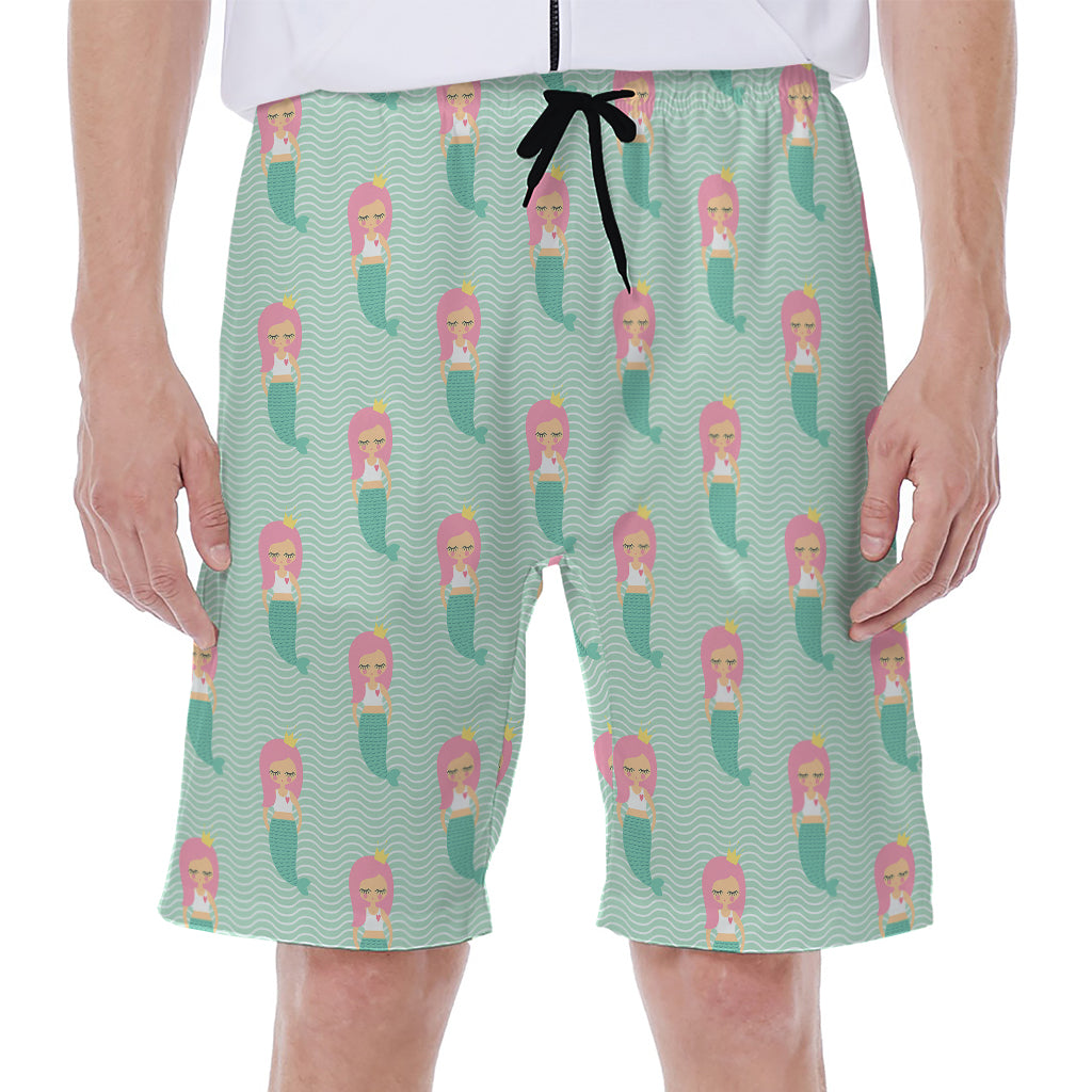 Cute Mermaid Pattern Print Men's Beach Shorts