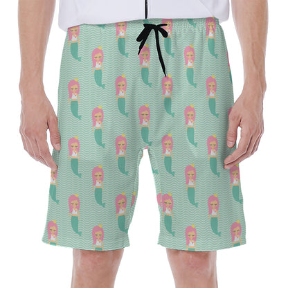 Cute Mermaid Pattern Print Men's Beach Shorts