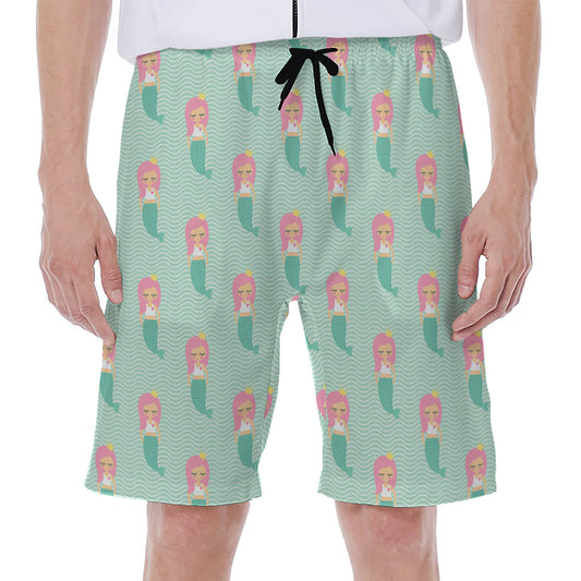Cute Mermaid Pattern Print Men's Beach Shorts
