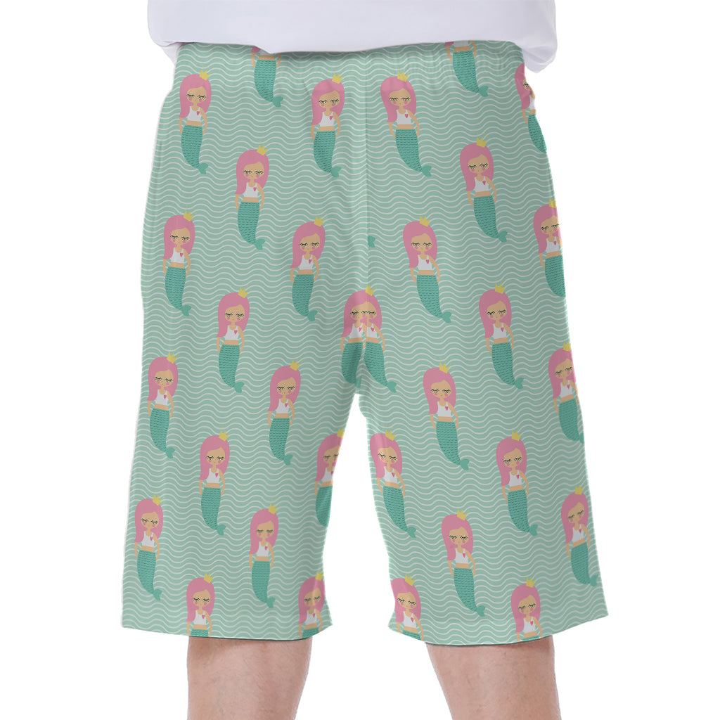 Cute Mermaid Pattern Print Men's Beach Shorts