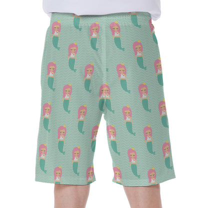 Cute Mermaid Pattern Print Men's Beach Shorts