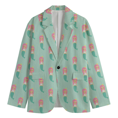 Cute Mermaid Pattern Print Men's Blazer