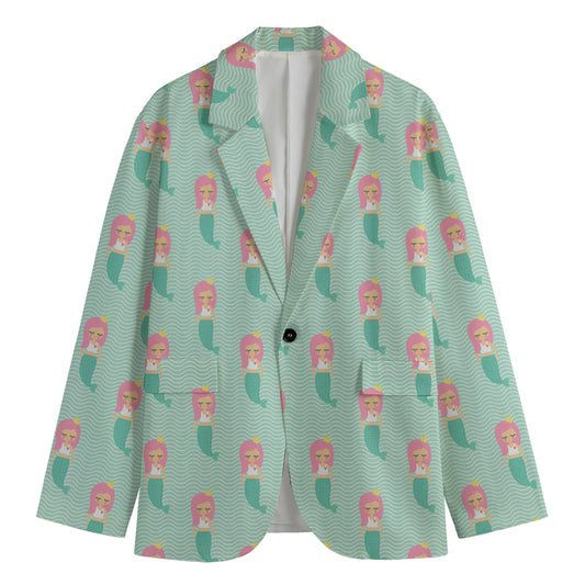 Cute Mermaid Pattern Print Men's Blazer