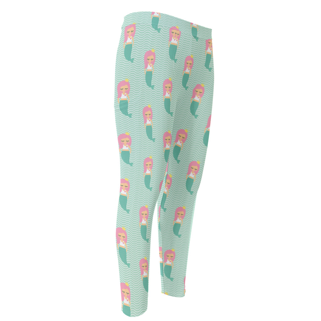 Cute Mermaid Pattern Print Men's Compression Pants