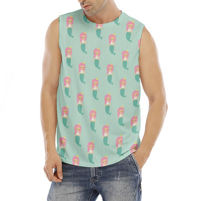 Cute Mermaid Pattern Print Men's Fitness Tank Top
