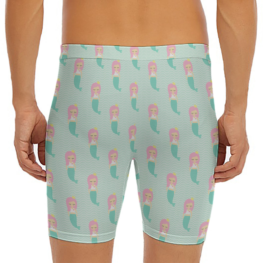 Cute Mermaid Pattern Print Men's Long Boxer Briefs