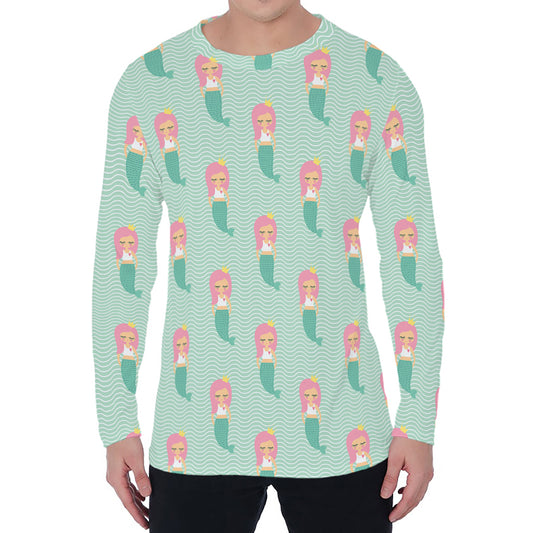 Cute Mermaid Pattern Print Men's Long Sleeve T-Shirt