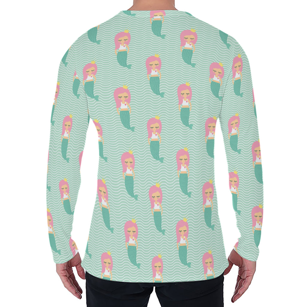 Cute Mermaid Pattern Print Men's Long Sleeve T-Shirt