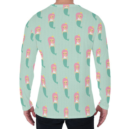 Cute Mermaid Pattern Print Men's Long Sleeve T-Shirt